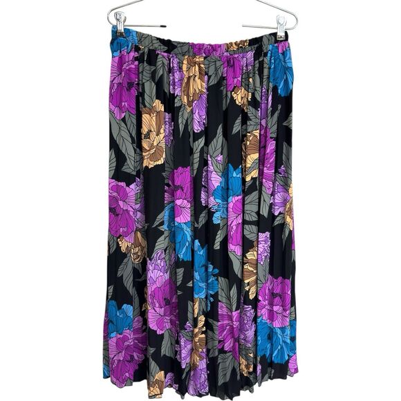Y2k Purple Pleated Midi Skirt L Dark Floral Bloomcore Whimsigoth Flowy Antthony - Picture 6 of 12